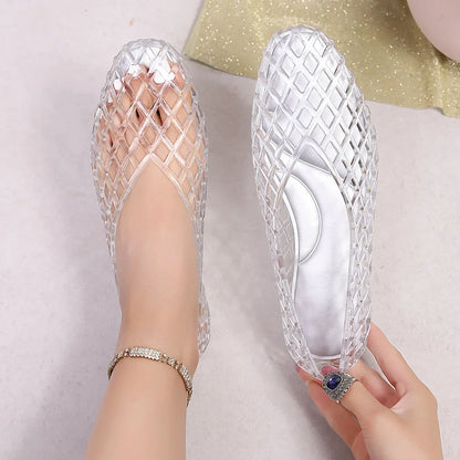 Flat Jelly Shoes with Cut-Out Lattice Design