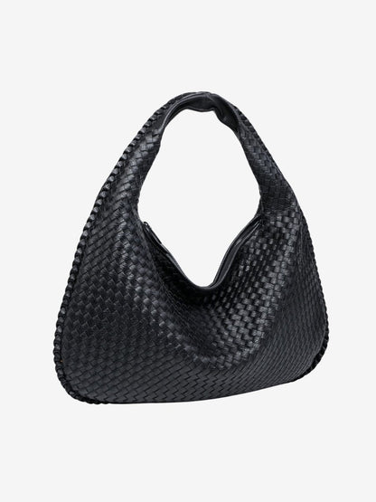 Woven Leather Shoulder Bag with Zip Closure