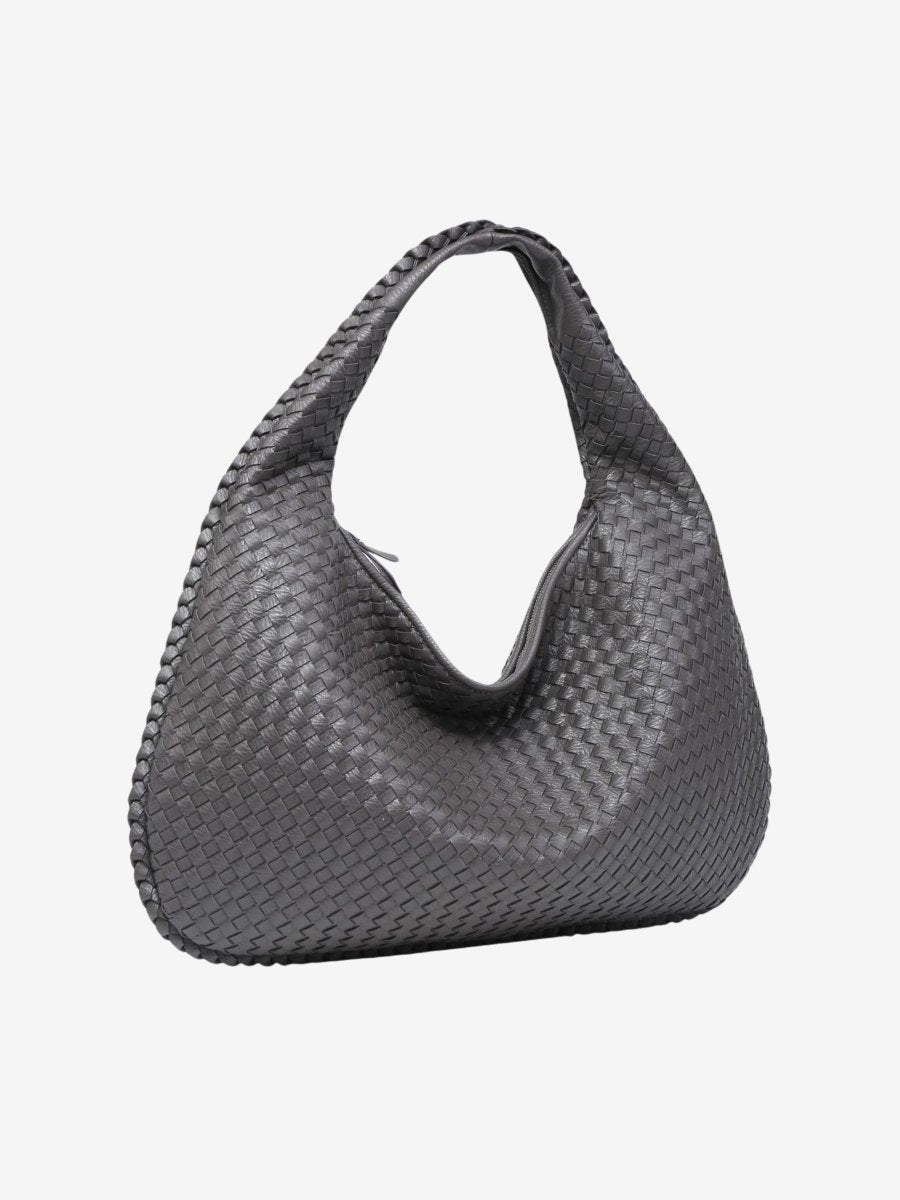 Woven Leather Shoulder Bag with Zip Closure