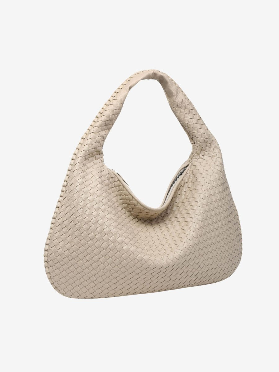 Woven Leather Shoulder Bag with Zip Closure