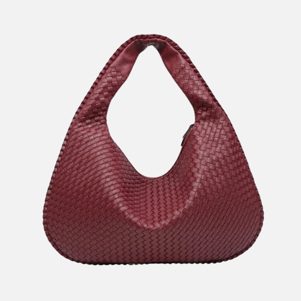Woven Leather Shoulder Bag with Zip Closure