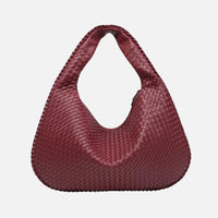 Woven Leather Shoulder Bag with Zip Closure