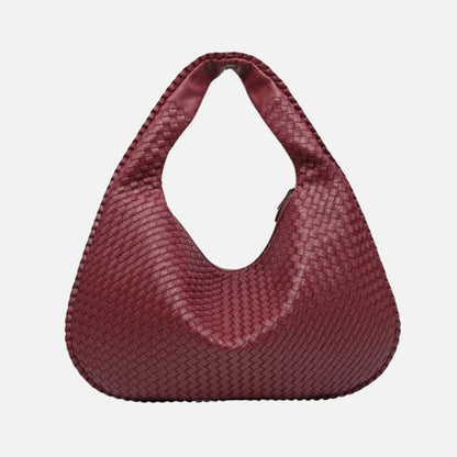 Woven Leather Shoulder Bag with Zip Closure