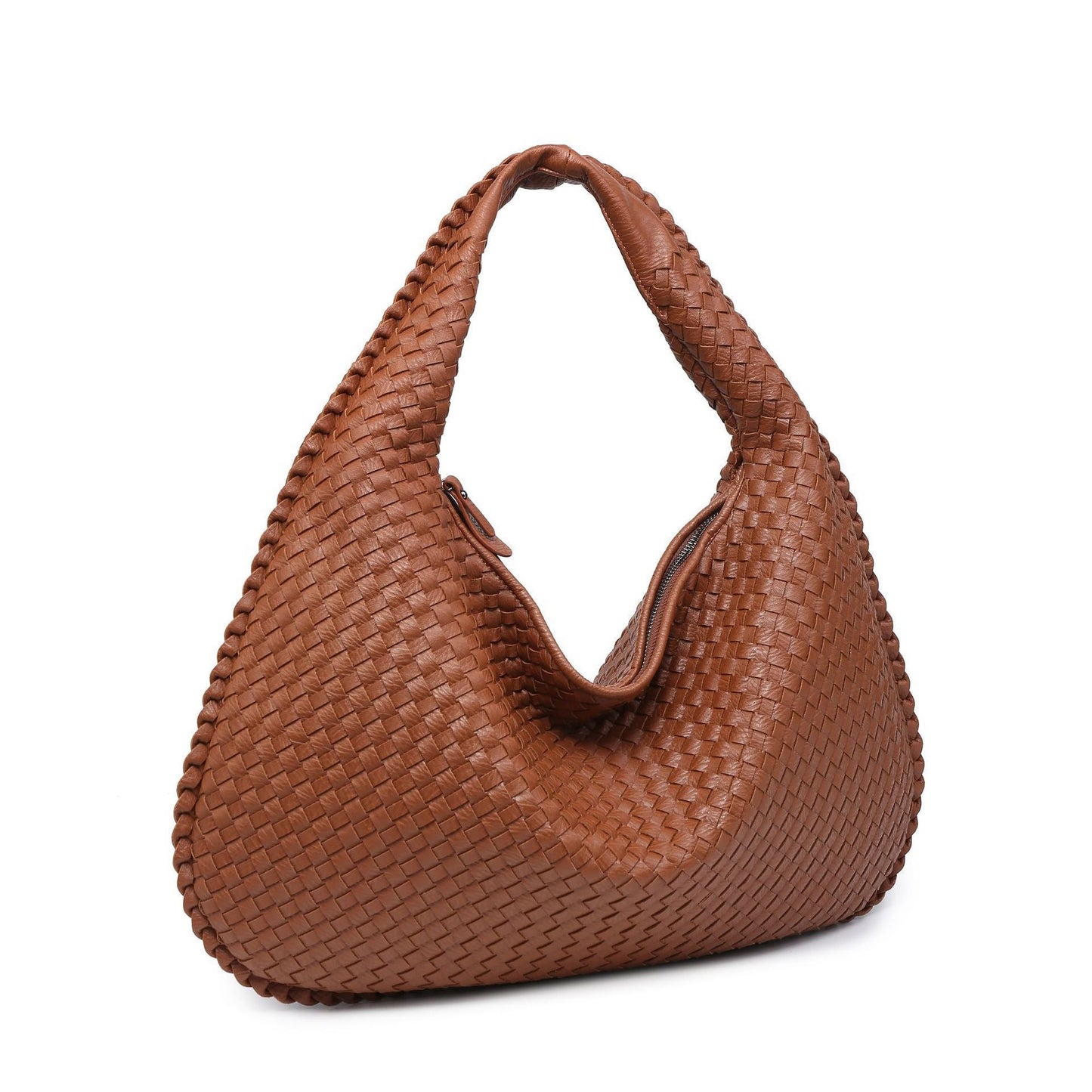 Woven Shoulder Bag with Zip Closure