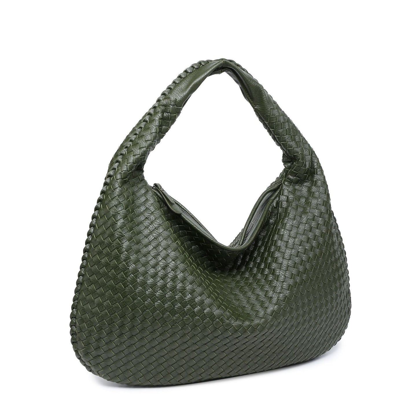 Woven Shoulder Bag with Zip Closure