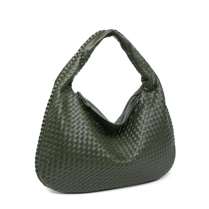 Woven Shoulder Bag with Zip Closure