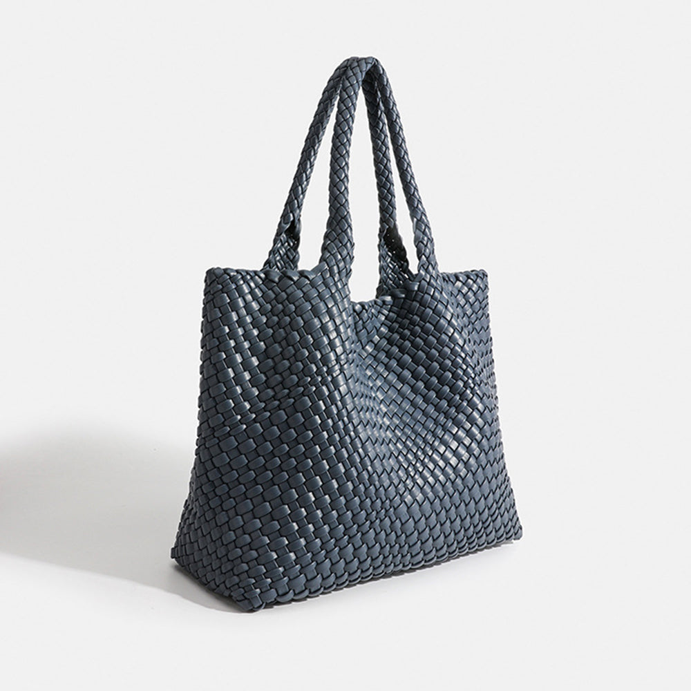 Woven Vegan Leather Tote Bag with Braided Handles