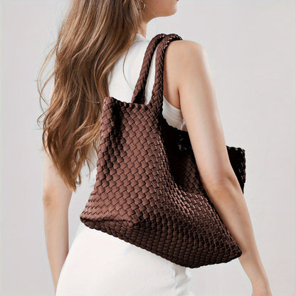 Woven Vegan Leather Tote Bag with Braided Handles