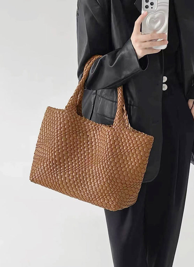 Woven Vegan Leather Tote Bag with Braided Handles