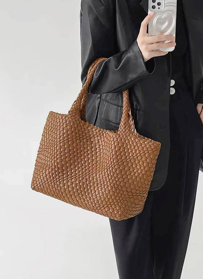 Woven Vegan Leather Tote Bag with Braided Handles
