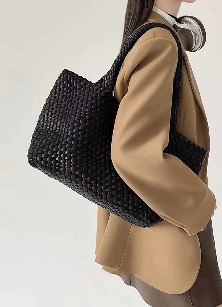 Woven Vegan Leather Tote Bag with Braided Handles