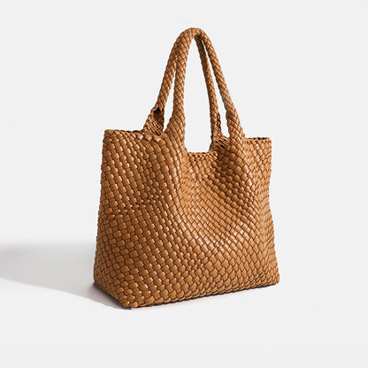 Woven Vegan Leather Tote Bag with Braided Handles