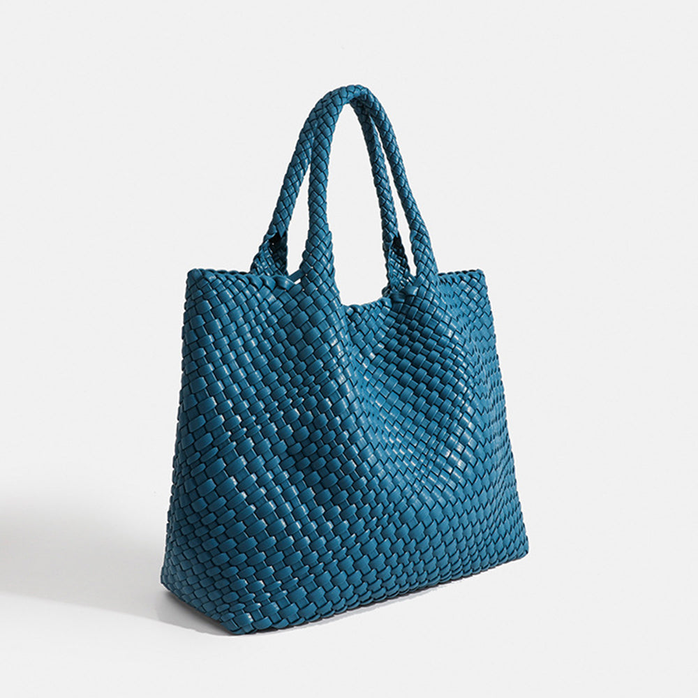 Woven Vegan Leather Tote Bag with Braided Handles
