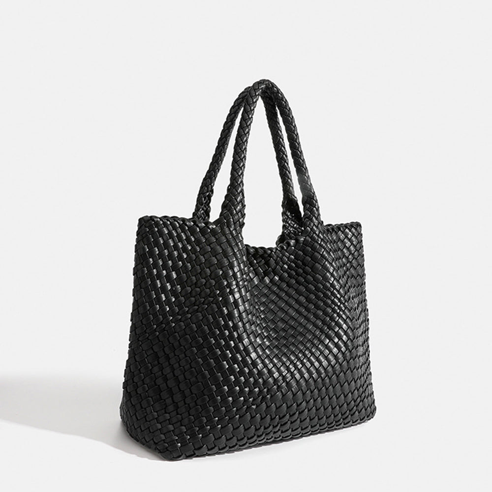 Woven Vegan Leather Tote Bag with Braided Handles