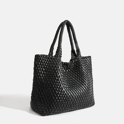 Woven Vegan Leather Tote Bag with Braided Handles