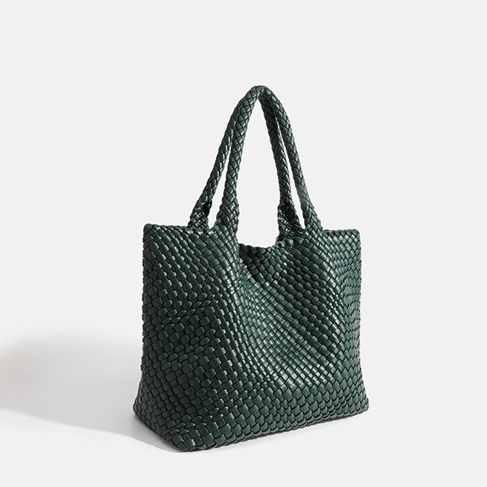 Woven Vegan Leather Tote Bag with Braided Handles