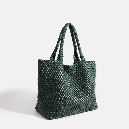 Woven Vegan Leather Tote Bag with Braided Handles