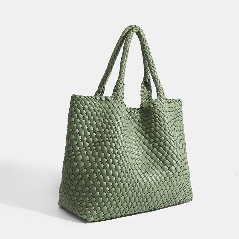 Woven Vegan Leather Tote Bag with Braided Handles