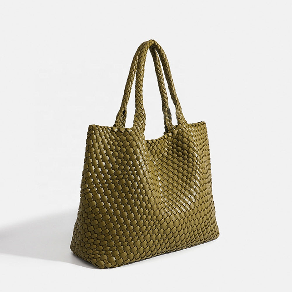 Woven Vegan Leather Tote Bag with Braided Handles