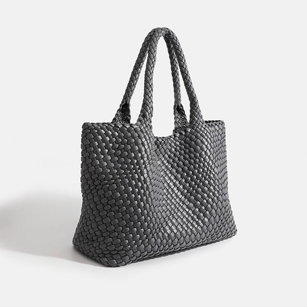 Woven Vegan Leather Tote Bag with Braided Handles