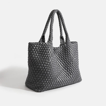 Woven Vegan Leather Tote Bag with Braided Handles