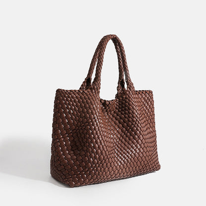 Woven Vegan Leather Tote Bag with Braided Handles