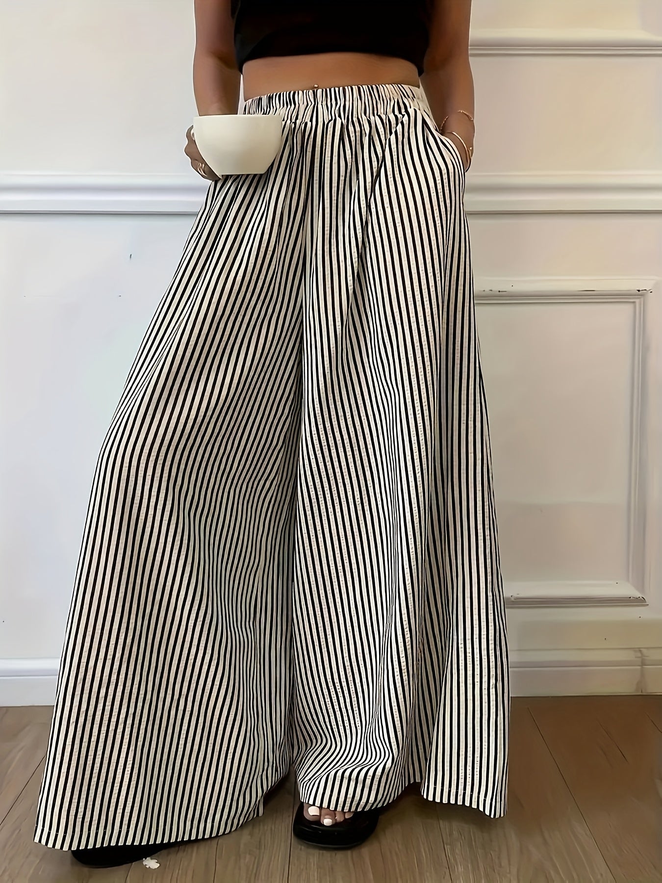 Elvira | Gestreepte Vide Broek met Elastische Taille