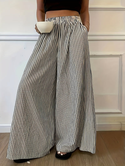 Elvira | Gestreepte Vide Broek met Elastische Taille