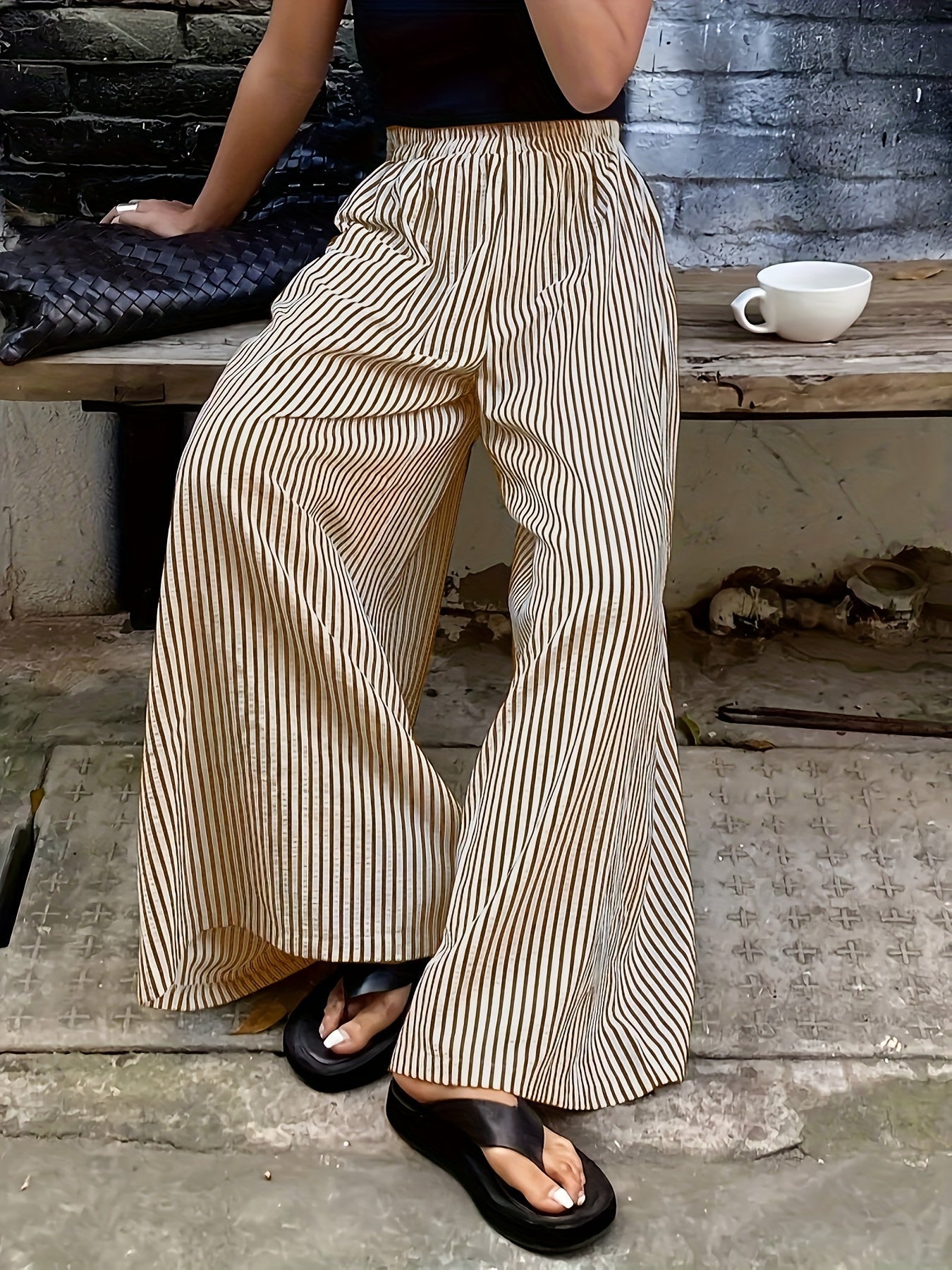 Elvira | Gestreepte Vide Broek met Elastische Taille