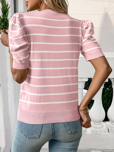 Helene | Stripe Viscose Sweater met Puffermouwen