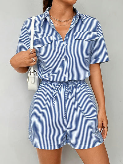 Ella | Gestreepte Skjortejumpsuit met Snøring