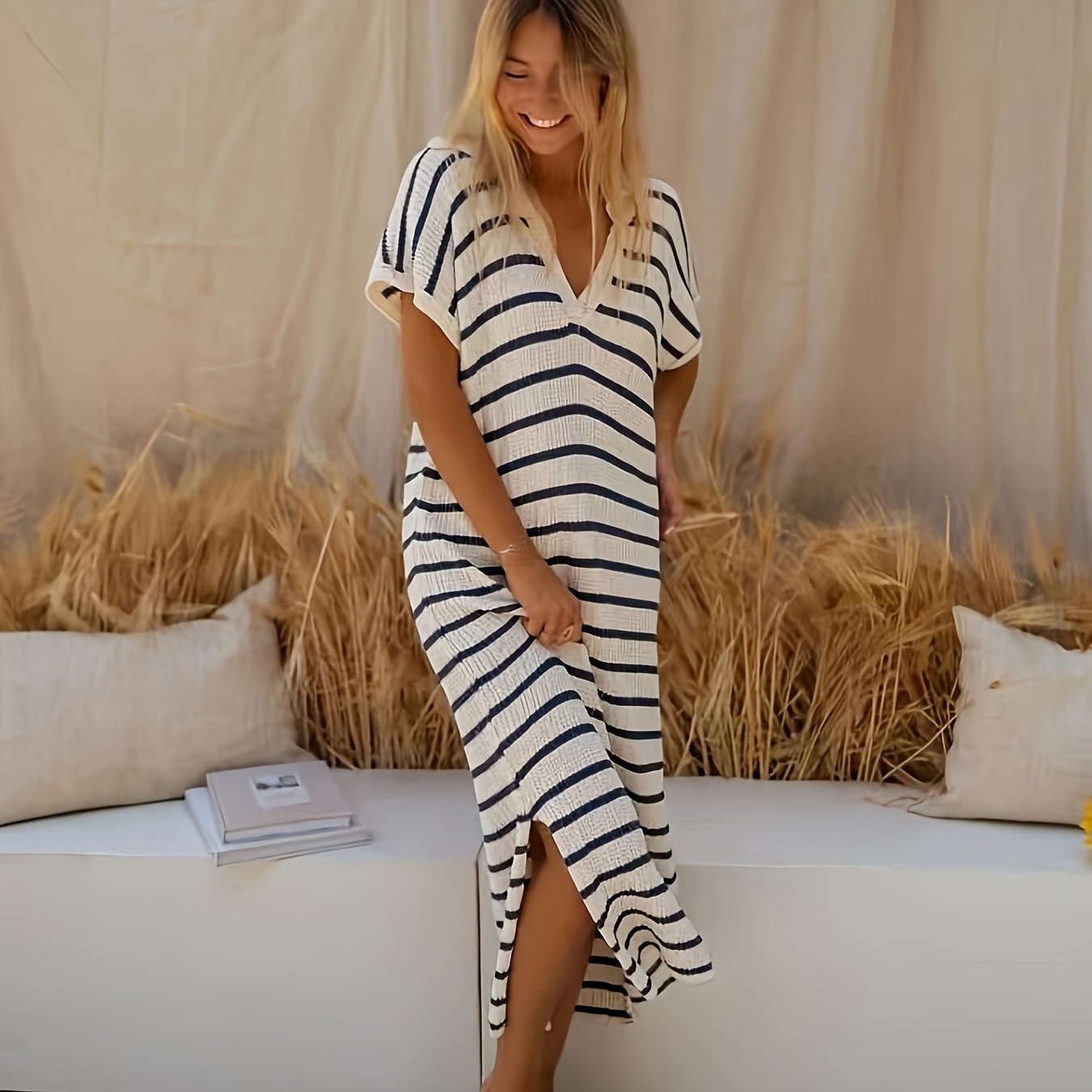Malin | Striped V-neck Maxi Dress