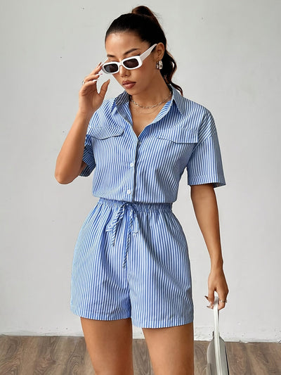 Ella | Gestreepte Skjortejumpsuit met Snøring