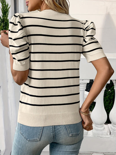 Helene | Stripe Viscose Sweater met Puffermouwen