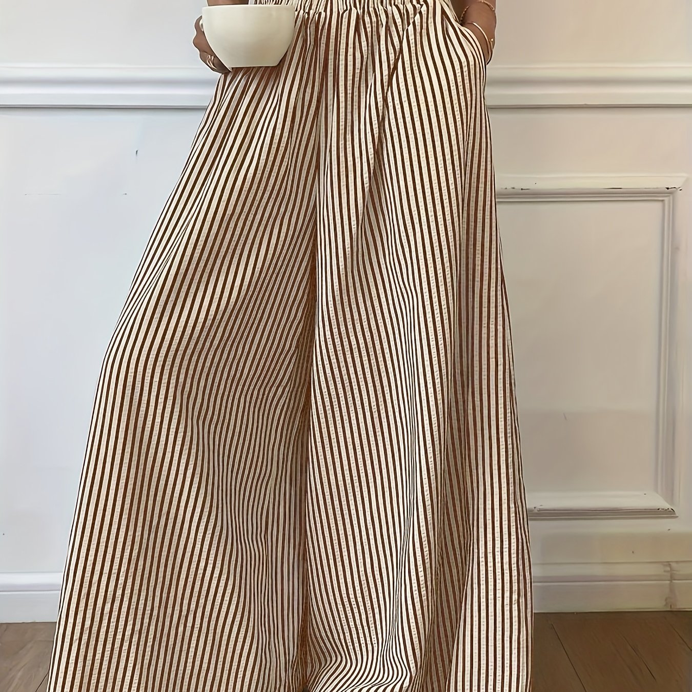 Elvira | Gestreepte Vide Broek met Elastische Taille