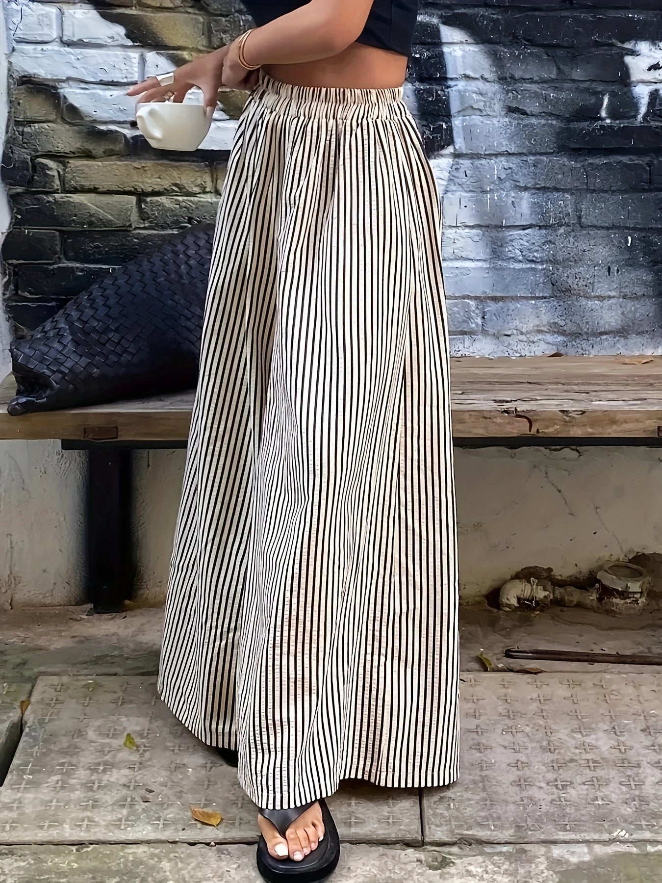 Elvira | Gestreepte Vide Broek met Elastische Taille
