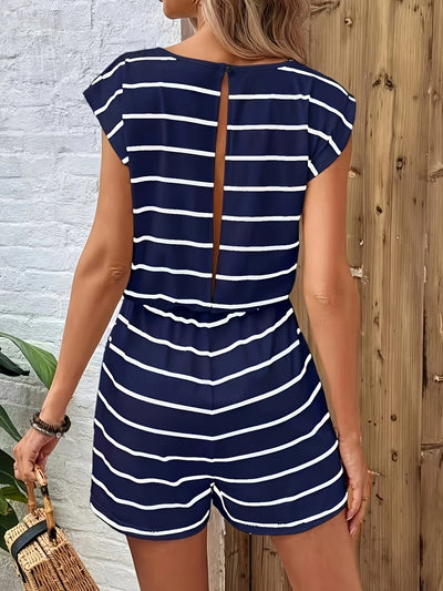 Mille | gestreepte jumpsuit met snøring en korte ermer