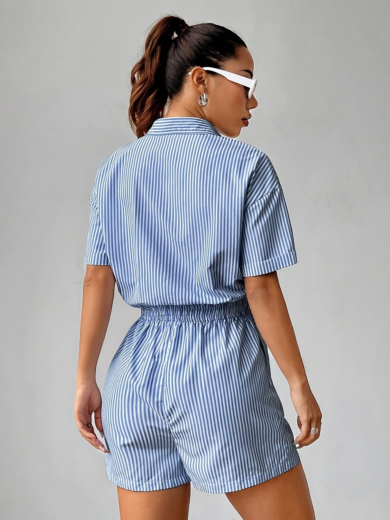 Ella | Gestreepte Skjortejumpsuit met Snøring