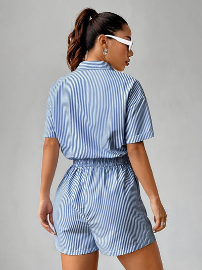 Ella | Gestreepte Skjortejumpsuit met Snøring
