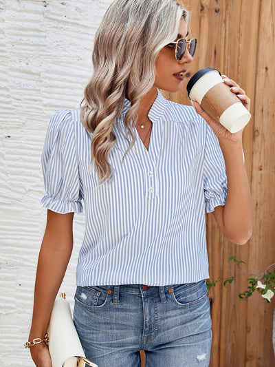 Sofie | Gestreepte Puffermet Bluse met V-hals