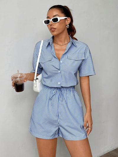 Ella | Gestreepte Skjortejumpsuit met Snøring