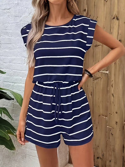 Mille | gestreepte jumpsuit met snøring en korte ermer
