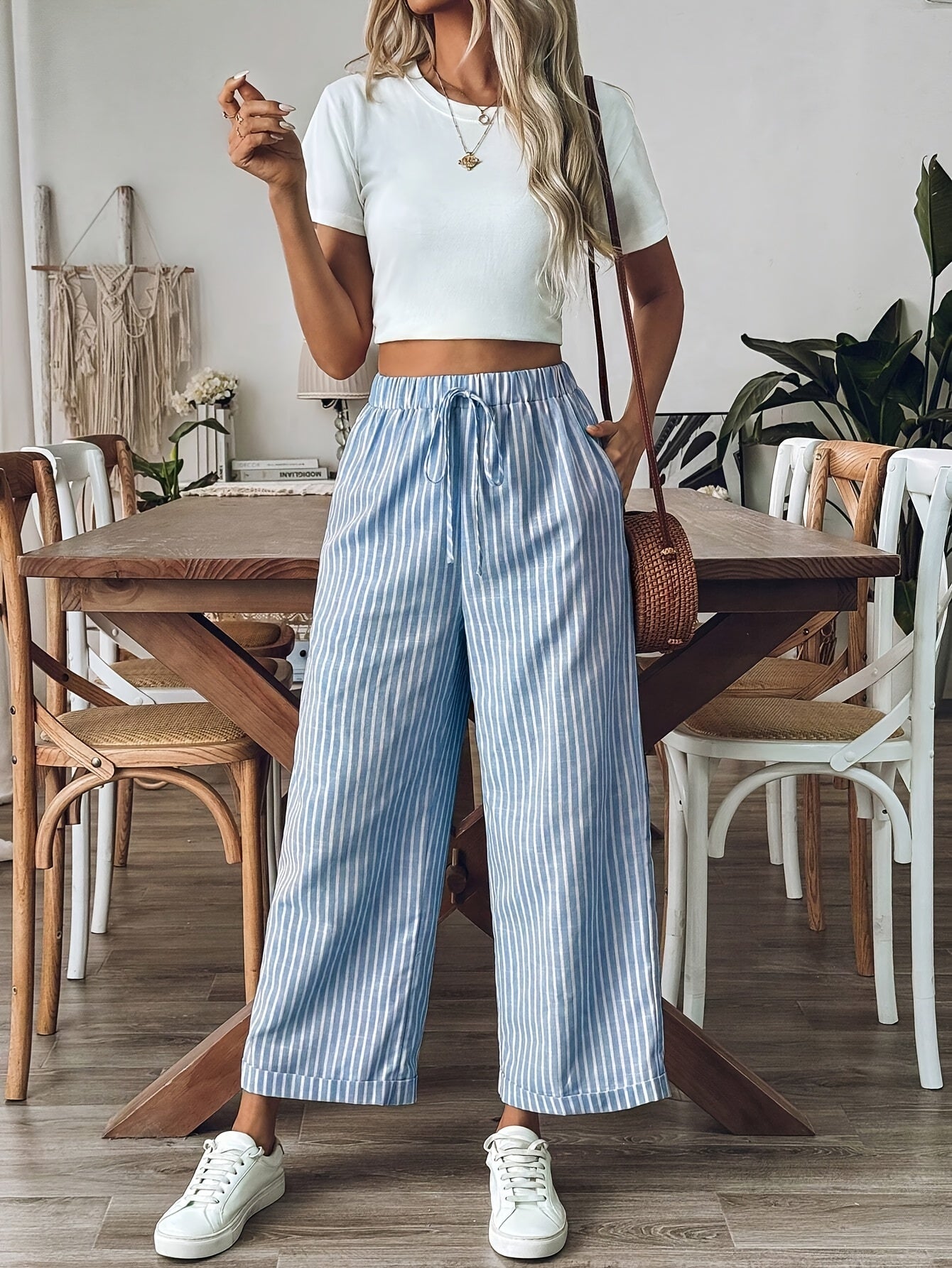 Frida | Striped Wide Leg Pants with Drawstring