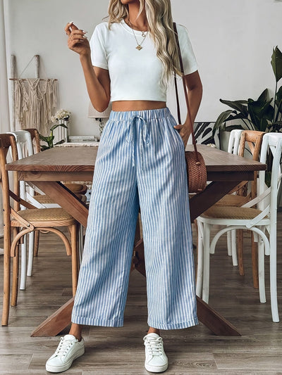 Frida | Striped Wide Leg Pants with Drawstring