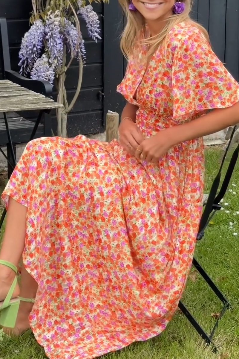 Pauline | Lang kjole med blomstertrykk